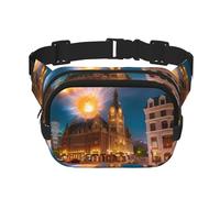 Fiery Red Street Square Sac banane double couche pour activités de plein air telles que le sport, les voyages, la randonnée, le cyclisme, Noir , Taille unique
