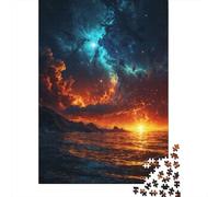 Fiery Sunset Over Ocean Puzzle Adulte De 1000 Pièces, 70x50cm/1000pcs, Activité sans Écran pour Les Soirées; Carton Blanc pour Un Tri Organisé