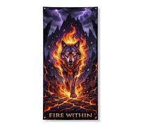 Fiery Wolf Bannière décorative pour porte d'entrée, intérieur ou extérieur, 91,4 x 183 cm