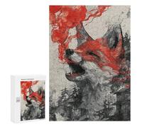 Fiery Wolf Roaring Art Print Puzzle 1000 Pièces Educa Jouet en Bois Cadeau Unique Décoration Intérieure Jeu Éducatif Challenge Toy Adultes Et Enfants À Partir De 14 Ans 300 PCS