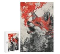Fiery Wolf Roaring Art Print Puzzle 1000 Pièces Educa Jouet en Bois Cadeau Unique Décoration Intérieure Jeu Éducatif Challenge Toy Adultes Et Enfants À Partir De 14 Ans 1000 PCS