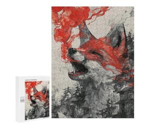 Fiery Wolf Roaring Art Print Puzzle 1000 Pièces Educa Jouet en Bois Cadeau Unique Décoration Intérieure Jeu Éducatif Challenge Toy Adultes Et Enfants À Partir De 14 Ans 500 PCS