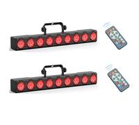 Fieryzeal 9 x 6W Jeux de Lumiere Soiree Barre LED RGBW Wallwasher Professionnel Lampe Disco Ambiance D'éclairage de Scène avec dmx Contrôle télécommande pour DJ Discothèque Fete Effets, 2 pièce
