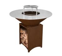 FIESTA Brasero acier Corten grille inox amovible barbecue/plancha Ø 100 cm | Sa large plaque de cuisson permet de préparer viandes, poissons et légumes pour des repas conviviaux en plein air.