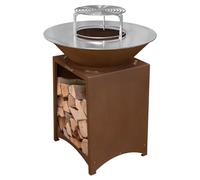 FIESTA Brasero acier Corten grille inox amovible barbecue/plancha Ø 75 cm | Sa large plaque de cuisson permet de préparer viandes, poissons et légumes pour des repas conviviaux en plein air.