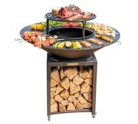 FIESTA Brasero haut avec plaque et grille amovible en acier barbecue plancha extérieur Ø 100 cm