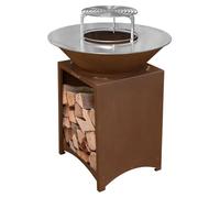 MonMobilierDesign FIESTA Brasero haut acier corten avec plaque et grille amovible inox barbecue plancha extérieur Ø 75 cm