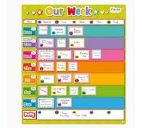 Fiesta Crafts Magnetic Weekly Planner - Colorful & Easy-to-Clean Our Week Fridge Chore Chart for Family - Daily Calendar & Visual Schedule for Kids & Toddlers with Whiteboard Pen & Rectangular Boards