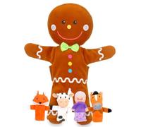 Fiesta Crafts T-2743 Gingerbread Man Hand Puppet and Finger Puppets Set,Small