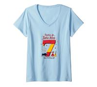 Fiesta de Siete Anos Espagnol 7ème Anniversaire Cadeau T-Shirt avec Col en V, Femme, Bleu Céleste, S