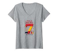 Fiesta de Siete Anos Espagnol 7ème Anniversaire Cadeau T-Shirt avec Col en V, Femme, Gris Chiné, L