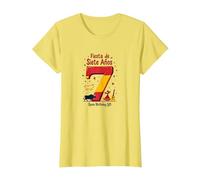 Fiesta de Siete Anos Espagnol 7ème Anniversaire Cadeau T-Shirt, Femme, Citron, M