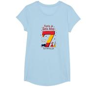 Fiesta de Siete Anos Espagnol 7ème Anniversaire Cadeau T-Shirt, Fille, Bleu Céleste, XS