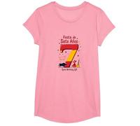 Fiesta de Siete Anos Espagnol 7ème Anniversaire Cadeau T-Shirt, Fille, Rose, L