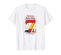 Fiesta de Siete Anos Espagnol 7ème Anniversaire Cadeau T-Shirt, Homme, Blanc, M