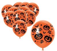 FIESTAS GUIRCA | 10 Ballons Citrouille (30 cm) - Décoration d'Halloween et Fêtes Costumées - Idéal pour Célébrations de Fantômes, Chauves-souris et Événements à Thème - Orange