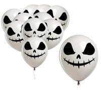 FIESTAS GUIRCA | 10 Ballons de Tête de Fantôme (30 cm) - Décoration d'Halloween et Fêtes Costumées - Idéal pour Célébrations de Fantômes et Événements à Thème - Blanc et Noir