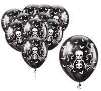 FIESTAS GUIRCA | 10 Ballons Squelette (30 cm) - Décoration d'Halloween et Fêtes Costumées - Idéal pour Célébrations de Fantômes et Événements à Thème - Noir