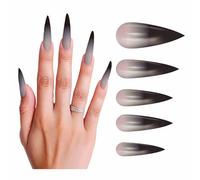 FIESTAS GUIRCA | 12 Ongles Gothiques Longs avec Colle - Accessoire de Costume pour Halloween et Fêtes de Sorcières - Ongles Postiches pour Costumes de Terreur et Gothique - Gris
