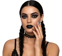 FIESTAS GUIRCA | 12 Ongles Postiches Gothic Girl avec Colle - Accessoire de Maquillage pour Fêtes d'Halloween et Carnaval - Idéal pour Femme Adulte - Noir et Blanc