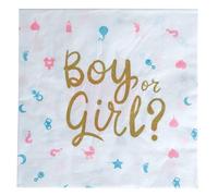 FIESTAS GUIRCA | 12 Serviettes 'It's a Boy or It's a Girl' Jetables (16x16 cm) - Décoration de Table pour Fêtes de Bébé et Gender Reveal - Idéal pour Baby Shower - Blanc