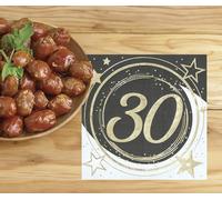 FIESTAS GUIRCA | 20 Serviettes de 30 Ans Jetables (16x16 cm) - Décoration de Table pour Fêtes et Célébrations - Idéal pour Événements et Fêtes - Noir, Or, Blanc