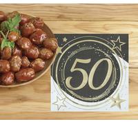 FIESTAS GUIRCA | 20 Serviettes de 50 Ans Jetables (16x16 cm) - Décoration de Table pour Fêtes et Célébrations - Idéal pour Événements d'Anniversaire et Fêtes - Noir, Or, Blanc