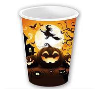 FIESTAS GUIRCA | 6 Gobelets Jetables Citrouille (240 ml) (9 cm) - Décoration de Table pour Fêtes d'Halloween Terrifiantes - Idéal pour Célébrations Effrayantes - Orange, Noir