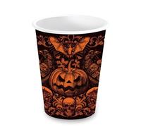 FIESTAS GUIRCA | 6 Verres Jetables Citrouille Gothique (240 ml) (9 cm) - Décoration de Table pour Fêtes d'Halloween Terrifiantes - Idéal pour Célébrations de Peur - Orange, Noir