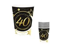 FIESTAS GUIRCA | 6 Gobelets Jetables de 40 Ans (240 ml) (9 cm) - Décoration de Table pour Fêtes - Idéal pour Célébrations et Événements - Noir, Or, Blanc