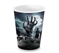 FIESTAS GUIRCA | 6 Gobelets Jetables de Cimetière (240 ml) (9 cm) - Décoration de Table pour Fêtes d'Halloween - Idéal pour Célébrations Effrayantes - Gris