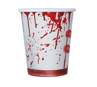 FIESTAS GUIRCA | 6 Gobelets jetables de sang (240 ml) - Décoration de table pour fêtes d'Halloween et célébrations à thème - Idéal pour événements et soirées déguisées - Blanc et rouge