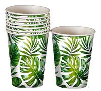 FIESTAS GUIRCA | 6 Gobelets jetables Feuilles (240 ml) - Décoration de Table pour Fêtes d'Été et Célébrations Thématiques - Idéal pour Anniversaires et Événements - Vert et Blanc