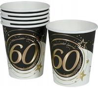 FIESTAS GUIRCA | 6 Gobelets Jetables de 60 Ans (240 ml) (9 cm) - Décoration de Table pour Fêtes - Idéal pour Célébrations et Événements - Noir, Or, Blanc