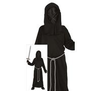 Costume d'Halloween Chevalier de l'Ombre pour les fêtes médiévales sombres Robe Capuche Epée Epouvante, Taille : 128/134 Couleur : Noir