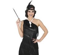 FIESTAS GUIRCA | Accessoires Charleston Femme - Noir & Blanc | Set 3 Pièces | Cigarette Factice | Collier Perlé | Bandeau À Plume | Plumes & PVC | Carnaval, Halloween