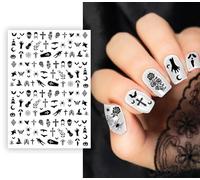 FIESTAS GUIRCA | Autocollants pour Ongles Noirs (10x7 cm) - Stickers pour Ongles pour Halloween et Fêtes Costumées - Décoration d'Ongles pour Femme - Idéal pour Célébrations et Événements - Noir