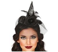FIESTAS GUIRCA Bandeau bonnet de sorcière avec voile (taille unique) - Accessoire pour déguisement de sorcière pour Halloween et fêtes costumées - Idéal pour femme adulte - Noir