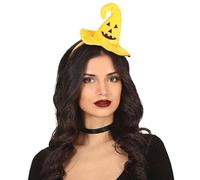 FIESTAS GUIRCA Bandeau Halloween avec chapeau de sorcière citrouille, accessoire de costume, jaune et noir, décoration de fête d'Halloween