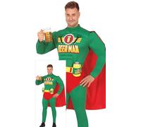 FIESTAS GUIRCA Beerman Hero Déguisement pour homme - Costume de super-héros de bière amusant avec porte-bière - Déguisement pour enterrement de vie de garçon taille L