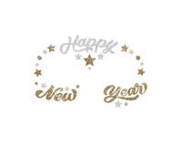 FIESTAS GUIRCA | Bijoux Adhésifs pour Visage Happy New Year - Maquillage et Accessoires de Fête - Idéal pour Noël, Nouvel An, Carnaval et Fêtes Costumées - Pour Enfants et Adultes - Or et Argent