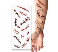 FIESTAS GUIRCA | Bijoux de Déguisement Adulte - Effet Cicatrices Rouges | Adhésifs Faciles À Poser | Teinte Vive | Marques et Sutures | Autocollant | 30x13 cm | Carnaval, Halloween, Festivals
