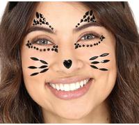 FIESTAS GUIRCA | Bijoux Faciaux Autocollants Chat pour Femme - Accessoire de Maquillage pour Halloween et Fêtes à Thème - Idéal pour Costume de Chat-Vampire - Noir