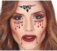 FIESTAS GUIRCA | Bijoux Visage Adhésifs Vampire - Maquillage Fantaisie pour Fêtes et Célébrations - Accessoire Idéal pour Costume de Femme - Noir et Rouge