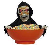 FIESTAS GUIRCA | Bol Squelette avec Lumière, Son et Mouvement (24x23 cm) - Décoration de Table Réutilisable pour Fêtes d'Halloween et Célébrations de Terreur - Ambiances Effrayantes - Orange