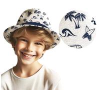 Fiestas Guirca - Chapeau d'été Surf - Taille enfant - Naturel/Noir - Accessoire de fête tropicale