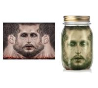 FIESTAS GUIRCA | Bouteille avec Tête Embaumée (18x18x27 cm) - Décoration Effrayante pour Halloween et Fêtes de Terreur - Accessoire Réaliste pour Célébrations et Événements - Gris