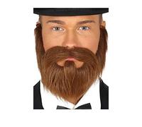 FIESTAS GUIRCA Brown Bushy Beard and Tash on Elastic Historical Hangover Caveman Edwardian Mens Fancy Dress Old Man Dress Up Halloween Disguise Fake Beard Adult One Size