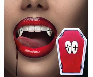 FIESTAS GUIRCA | Canines de Vampire avec Croix - (Dents Fausse en Thermoplastique) - Maquillage pour Costumes d'Halloween, Vampires, Fêtes d'Horreur et Cosplay - Blanc