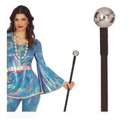 FIESTAS GUIRCA | Canne Boule Disco - Accessoire de Fête pour Déguisements des Années 80 et Thème Disco - Enfants et Adultes - Idéal pour Carnaval, Halloween et Célébrations - Argent et Violet